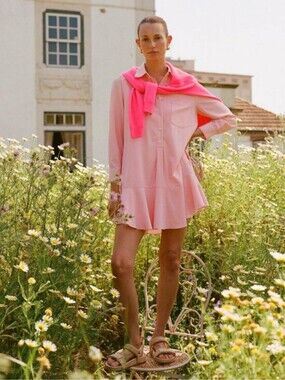 Tuckernuck Pink Crepe Callahan Shirt Dress - Peach